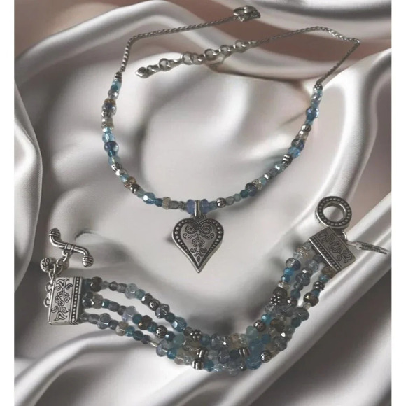 NWT Brighton OPHELIA JEWELS Blue Crystals Toggle Bracelet & Necklace Set. - Picture 1 of 11
